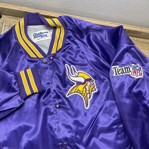 Vintage Chalk Line Minnesota Vikings NFL Satin Bomber Jacket Mens‎ Large Purple